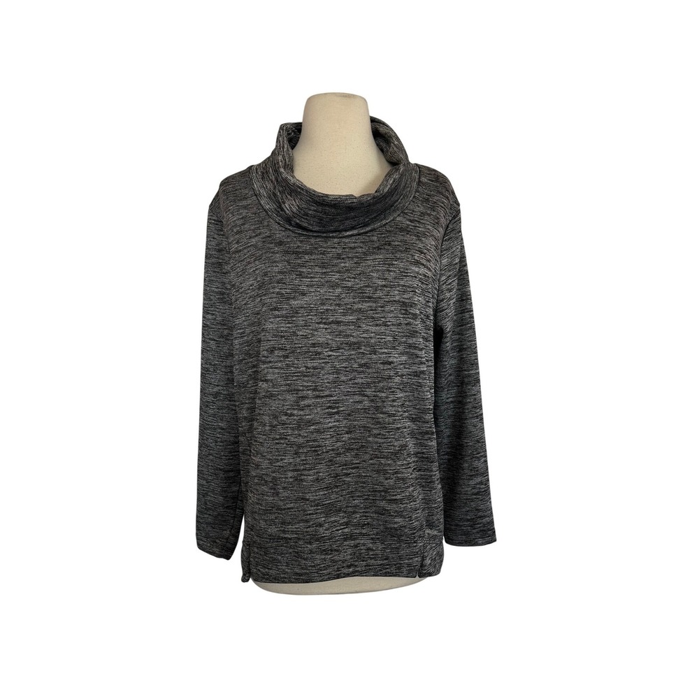 Eddie Bauer Womens Gray Space Dye Cowl Neck Pullover Top High Low Hem Large